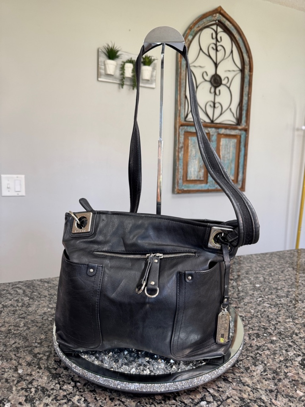 Rossetti Black faux Leather Shoulder Bag - Classic Everyday Tote - Picture 8 of 13